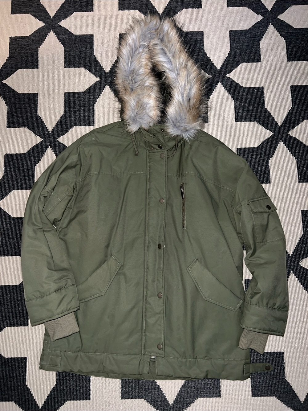 H&M Olive Green Fur Trim Parka Jacket